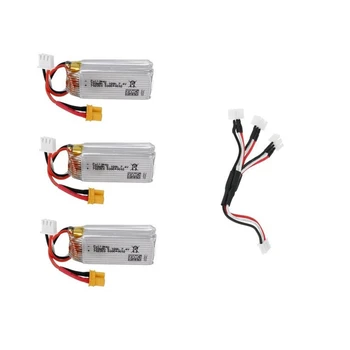 3個7.4v 700mah 25Cバッテリー & 3で1充電ケーブルjjrc M03 / E160 rcヘリコプタースペアパーツM03-025