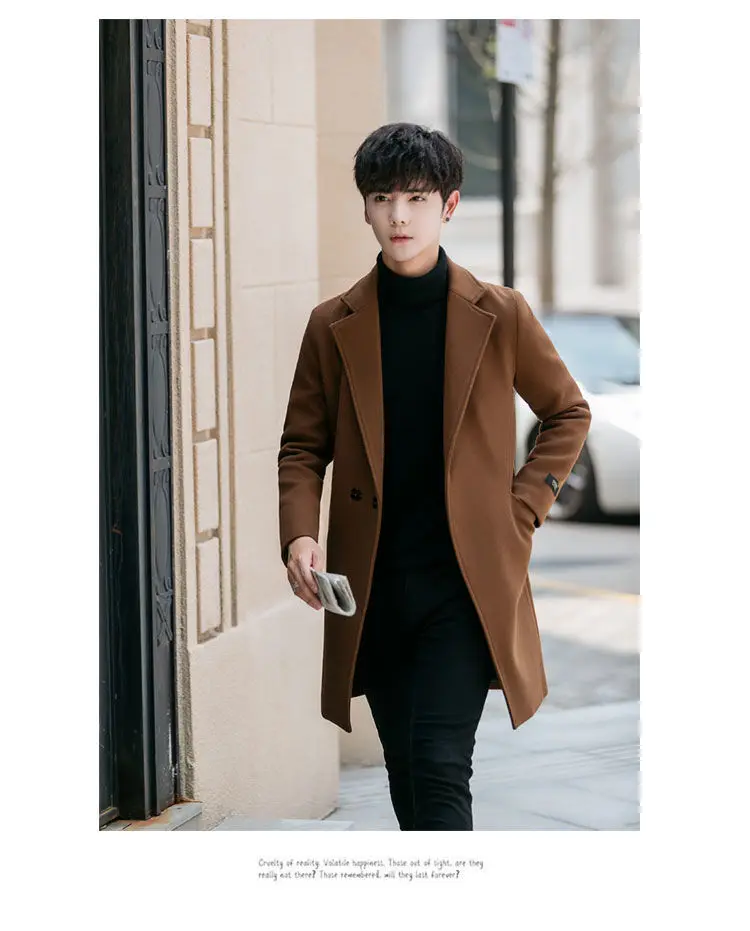 Шерстяная куртка Корейская Молодежные slim fit средней длины ветровка мужская мода мужская шерстяное пальто