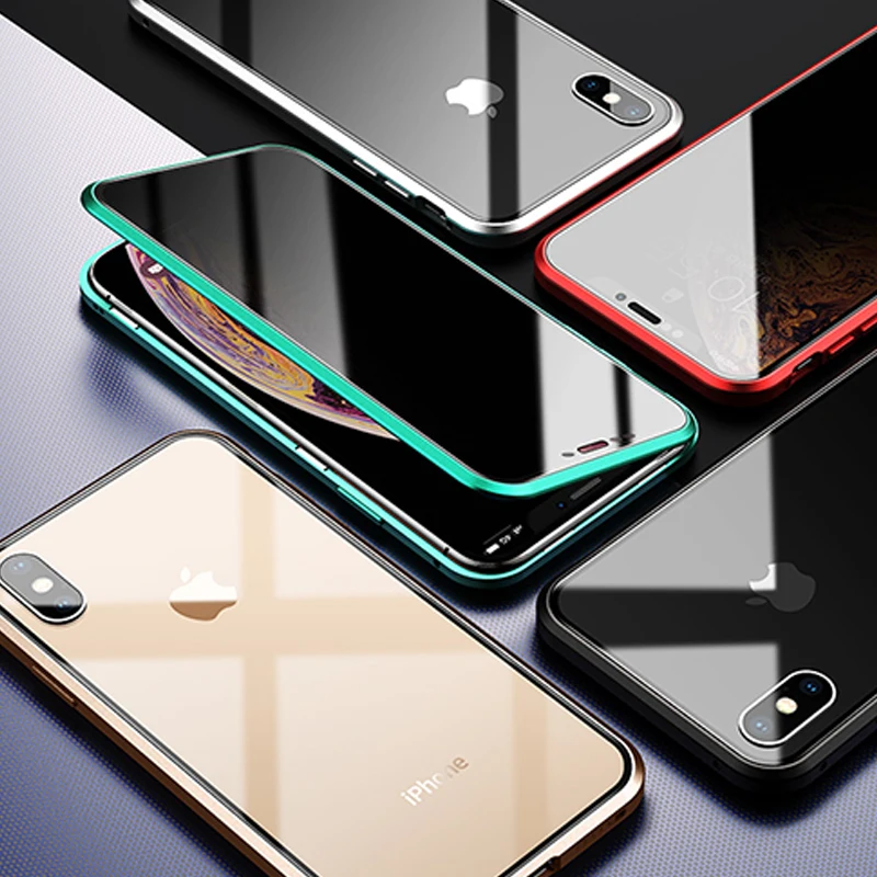 Магнитный адсорбционный металлический чехол для iPhone Xs Max XR X 10 чехол Роскошный надежное закаленное стекло полное покрытие для iPhone 7 8 Plus Coque