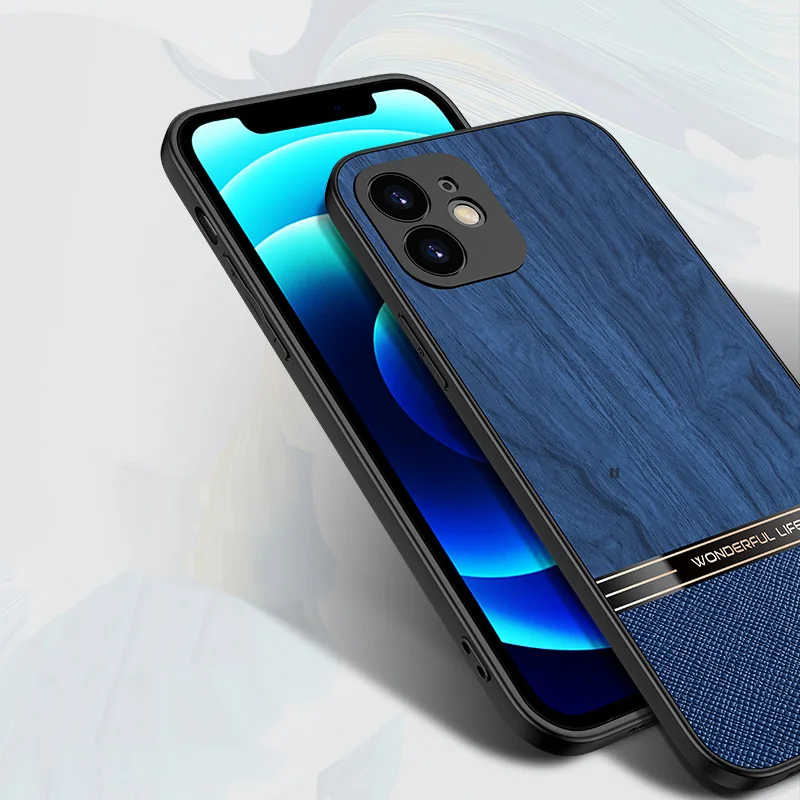 Elegant Wood Grain Phone Case with Tree Texture - Stylish PC+TPU Back Cover