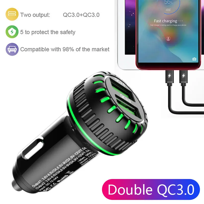 

Car Charger Dual USB Portable Car Fast Charger Socket Halo Car Charger Durable Car Charger with Halo Mobile Phone