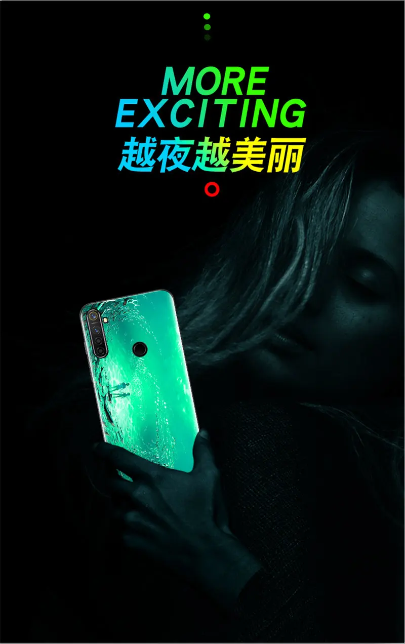 Светящийся закаленный чехол для OPPO Realme Q чехол 6," стекло со свечением задняя крышка для OPPO Realme Q крышка оболочка сотовый силиконовый чехол