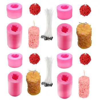 

Candle Molds Cylinder and Sphere Shape Rose Flower Silicone Molds for DIY Homemade Making Beeswax Candles Bath Bomb Mini