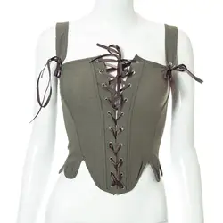 Army Green Lace-up Fish Bone Tunic for Ladies Sexy Fashion Girdle Collocation Skirt Little Fairy Princess Wear  Women's Belt
