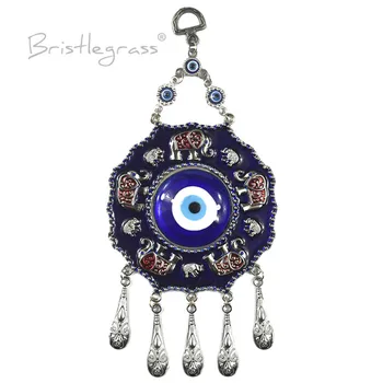 

BRISTLEGRASS Turkish Blue Evil Eye Disk Elephant Wall Hanging Pendant Amulet Lucky Charm Blessing Protection Art Gift Home Decor