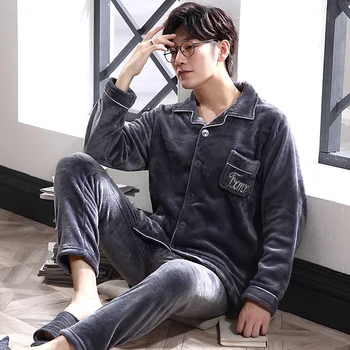 

Winter Flannel Pajamas Set Men Lounge Warm Male Coral Fleece Sleepwear Japanese Nightwear Home Clothes Thicken Soft Pajama XXXL