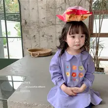 Платье с цветочным рисунком в Корейском стиле для девочек, весенние хлопковые Модные Детские платья для девочек 3-8 лет