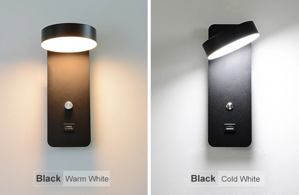 Lâmpada de Parede Interior para Cabeceira Botão Interruptor Regulável Carga Usb Luz Parede 9 w Branco - Preto Iluminação Escada Arandela Luminaria Led 6 Cheap Luminárias de parede