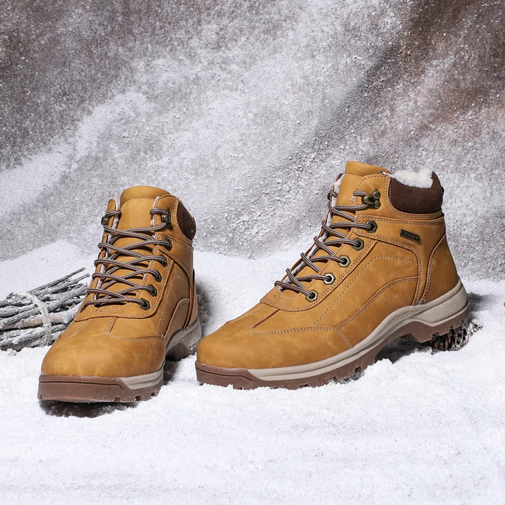 Повседневные мужские ботинки с плюшевой стелькой; уличные бархатные ботинки-трубы; нескользящие мужские инструменты для военных; дышащие теплые зимние ботинки для пеших прогулок