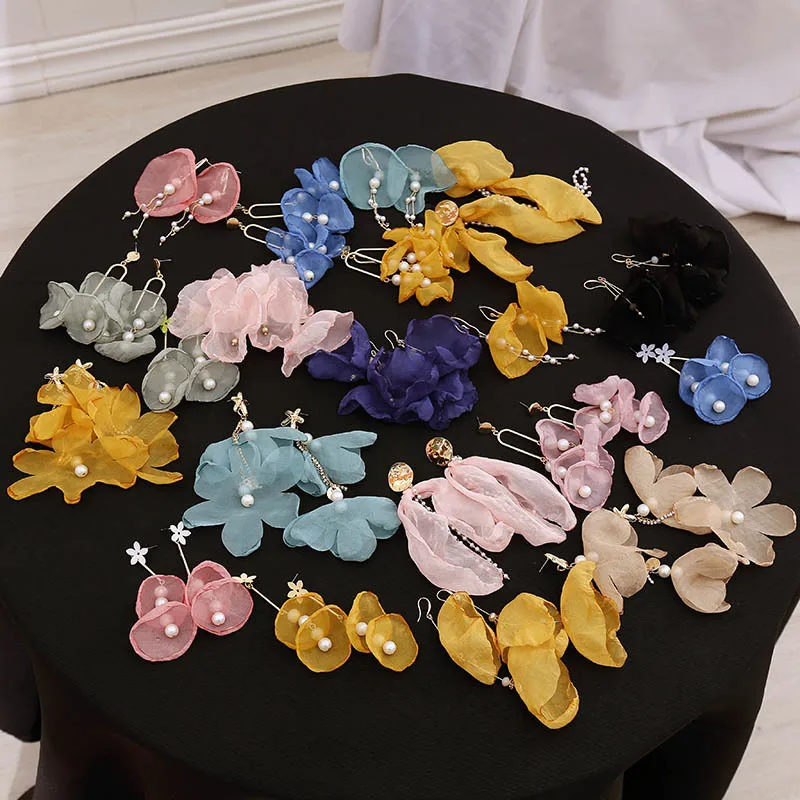 

Long Dangle Earrings Yarn Flower Handmade Bohemian Jewelry Dangle Drop Earrings for Women Holiday Gift Fashion Wholesale