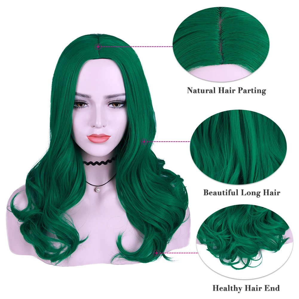 FAVE чисто зеленый длинные волнистые зеленый фиолетовый черный розовый синтетические парики 22 дюймов 12 цветов для черно-белых женщин Косплей вечерние парики