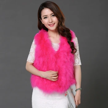 

genuine feather short vest sexy Ostrich wool turkey real fur women vest plus size 50cm autumn winter girl friend gift S161