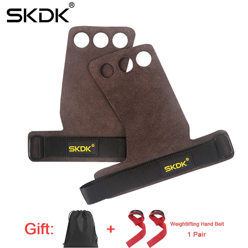 

SKDK Cowhide Gym Grips Fitness Weightlifting Grips Wrist Wrap Support Crossfit Training Pull-up Gymnastic Rings Grips Gloves