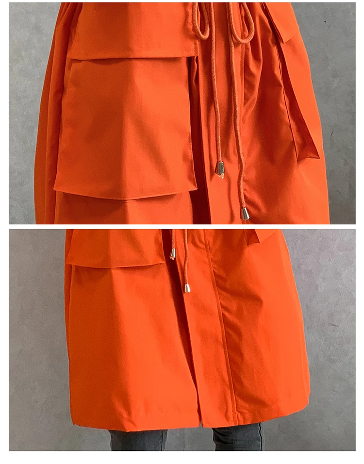 New 2021 Spring Autumn Long Trench Coat Women Loose Hooded Overcoat Female Adjustable Waist Outerwear Korean Fashion Windbreaker puffer coat with fur hood