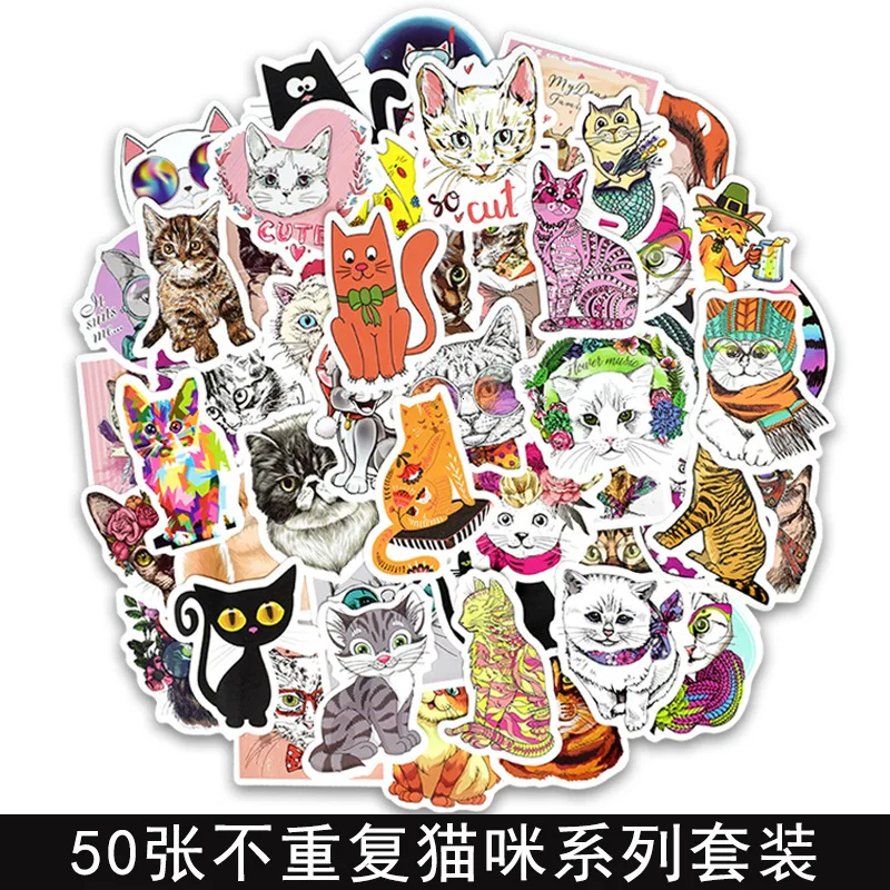 50 шт. мультяшная Милая кошка стиль котенок животное серия стикер s для ноутбука скейтборд холодильник велосипед водонепроницаемый этикетка наклейка