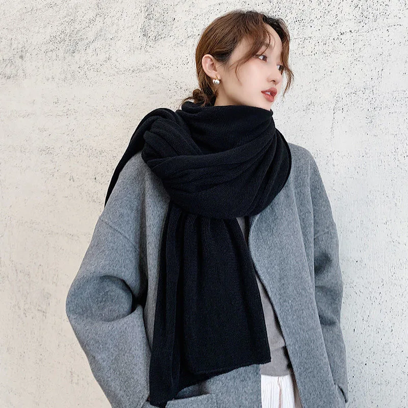 Winter Women's Scarf 2020 New Fashion Warm Shawl And Wrap Bandana Pashmina Female Solid Color Large Long Knitted Scarves 3