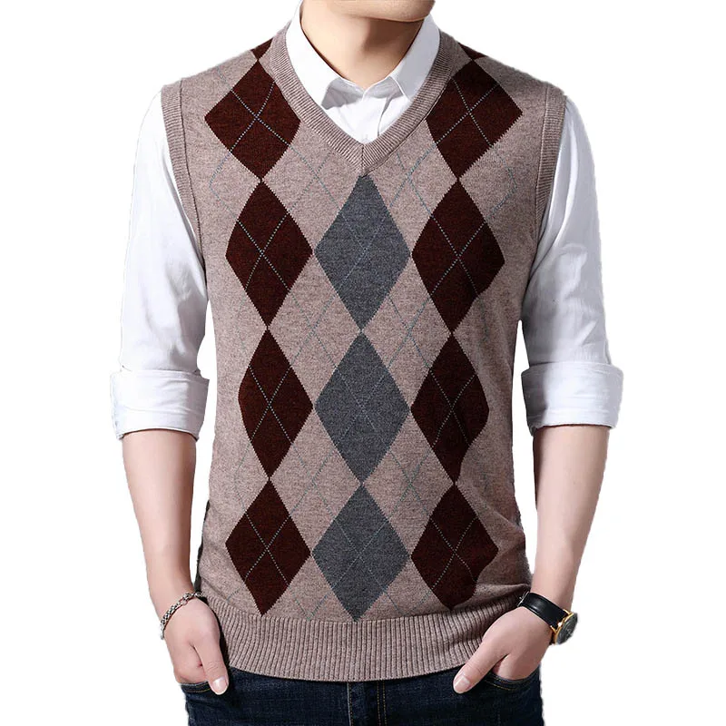 Новинка, свитер для мужчин s, пуловеры в клетку, Облегающие джемперы, вязаный жилет, Осенний корейский стиль, повседневная мужская одежда