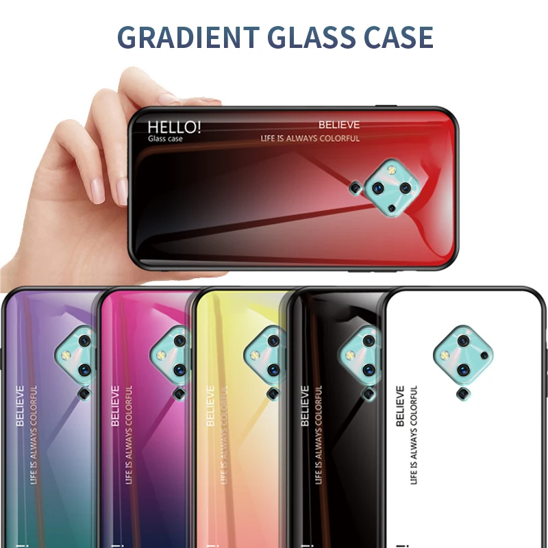 Чехол для VIVO V17 с градиентным закаленным стеклом Жесткий Мягкий силиконовый