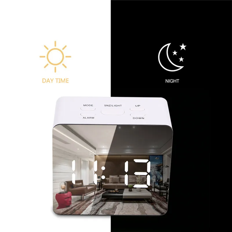 Светодиодный Будильник с зеркалом Wake Up Light цифровой будильник настольные часы электронный дисплей температуры времени украшение дома ночник