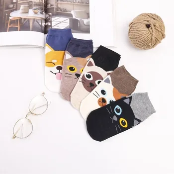 

Sweet Woman Sock Ladies Thin Socks Cartoon Cat Dog for Women Colorful Style Short Sox Female Cotton Trendy Spring Summer Sokken