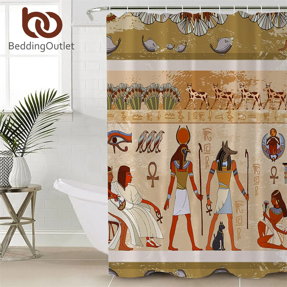 

BeddingOutlet African Bathroom Curtain Egyptian Shower Curtain Ancient Egypt Civilization Bath Curtain Characters Shower Curtain