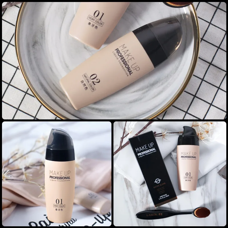 laikou Full Cover Liquid Foundation Makeup Face Base Long Lasting Concealer Primer BB Cream Make Up Cosmetics 50ml