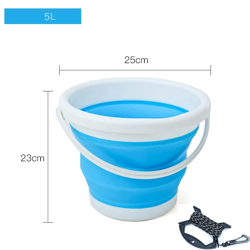 1.5-10L Portable Folding Bucket Outdoor Thick PP Silicone Fishing Supplies Folding Bucket for Fishing Promotion camping Car Wash - Цвет: 5L Blue AND 6m rope