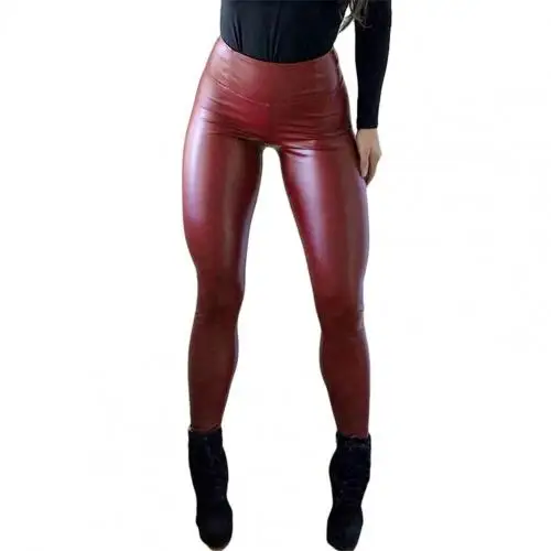 Pencil Pants Trendy Skin-Touch Skinny Elastic Waist Windproof Faux Leather Pants Streetwear  Faux Leather Pants  Women Pants seamless leggings Leggings