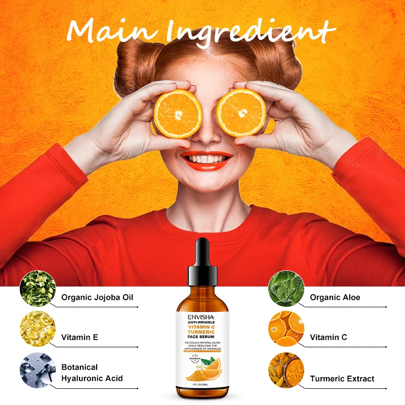 Vitamin C Turmeric Serum Facial Whitening Anti Aging Wrinkle Moisturizing Essence Face Korean Cosmetics Skin Care Shrink Pores 5