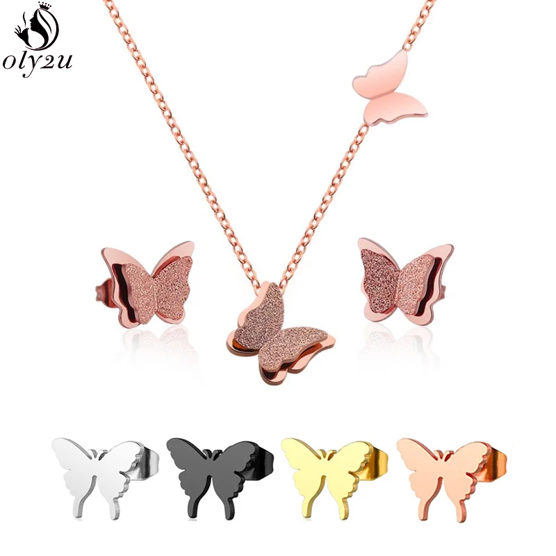 Oly2u розовое ожерелье с золотой бабочкой серьги набор Bijoux Новые Ювелирные наборы