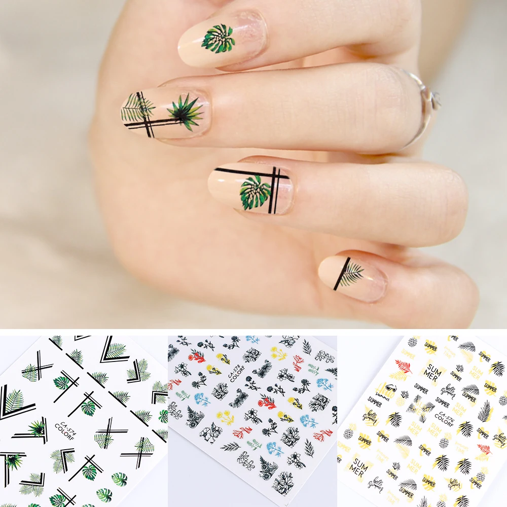 

1Pc Cactus Garland Printing Winter Slider Leaf Flower Sticker on Nails 3D Adhesive Decals Decor Wraps for Nail Art CHCA570-580