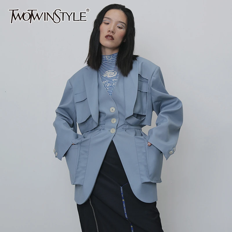 TWOTWINSTYLE Casual Windbreakers For Women Lapel Collar Long Sleeve High Waist Lace Up Trench Coats Female 2020 Clothing Fashion | Женская
