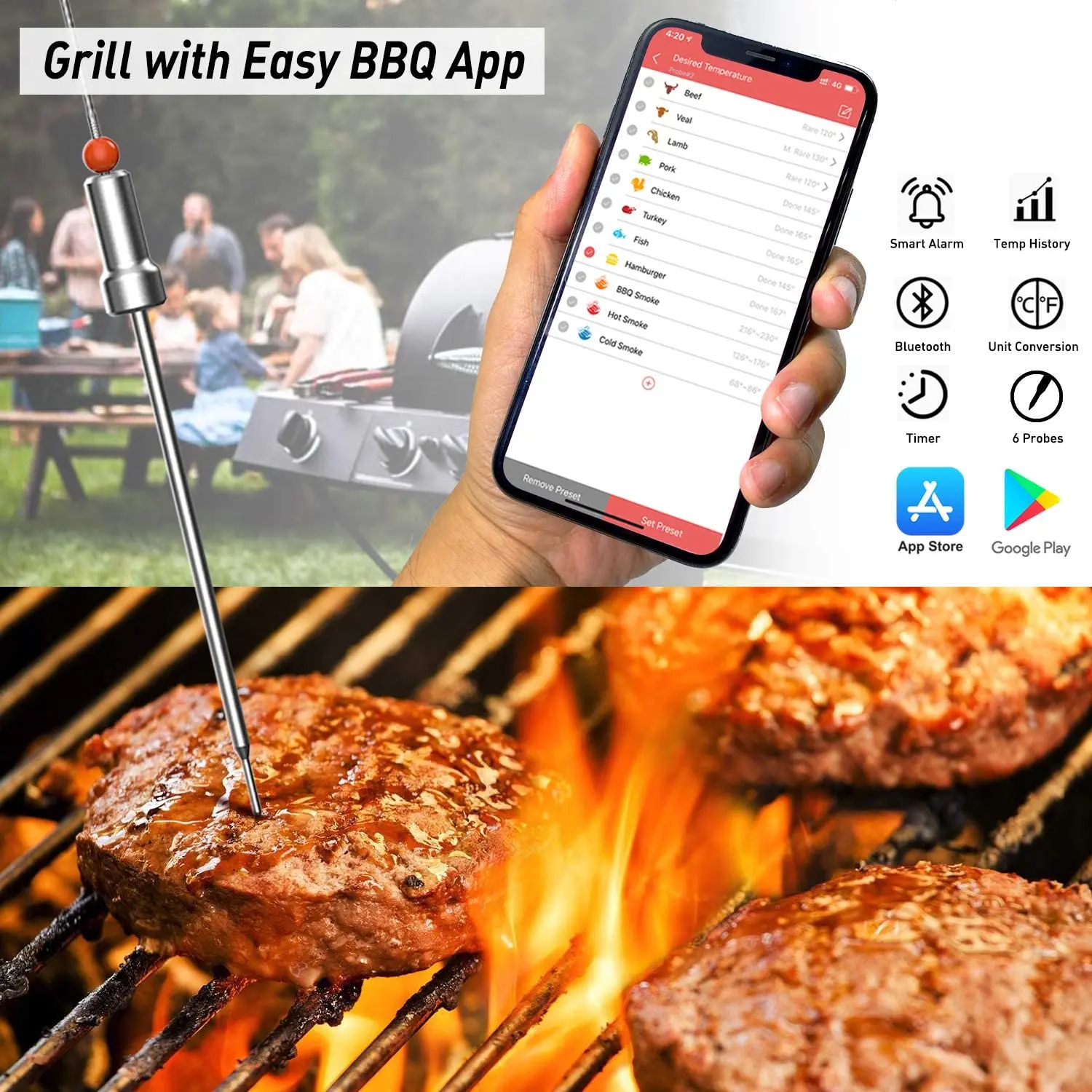 AidMax Pro06 165Ft Remote Multi Channel Bluetooth Smokehouse Grilling Bbq  Thermometer With Temperature Probe - AliExpress