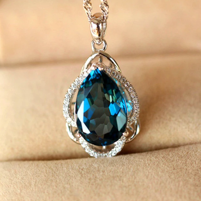 Con Colgante De Cristal Azul Para Mujer, Piedras Preciosas De Zafiro, Color Blanco, Dorado Y Plateado, Bisutería De Diamantes De Lujo, Joyería, Gargantilla, Regalo - Colgantes -