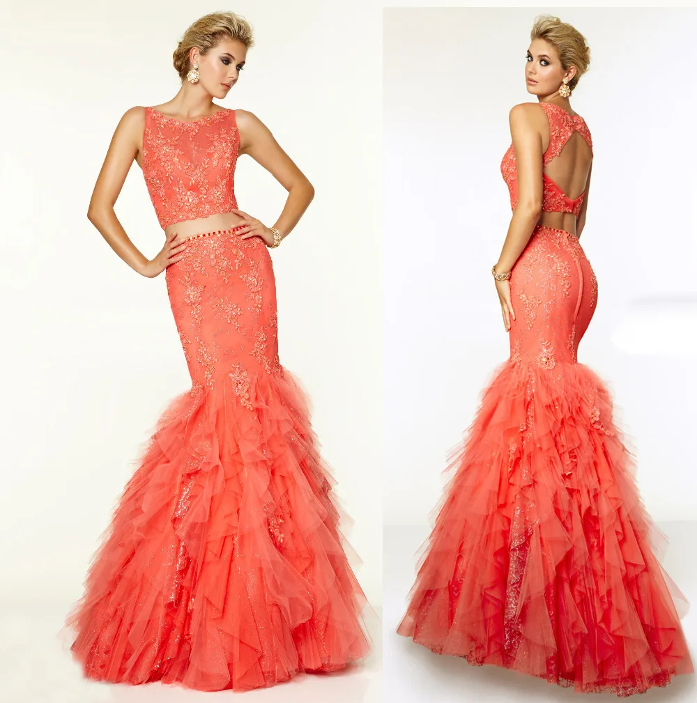 

Two 2 Pieces Long Prom gown Appliques Beading Robe De Soiree Vestidos Para Mermaid robe de soiree mother of the bride dresses