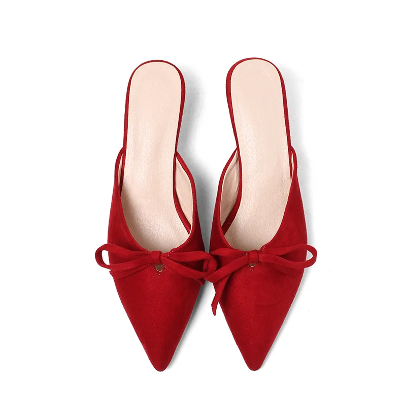 

2018 Spring Summer New Style Thin Heeled Semi-high Heeled Pointed-Toe Bow Closed-toe 32-44 Code WOMEN'S Sandals 18310