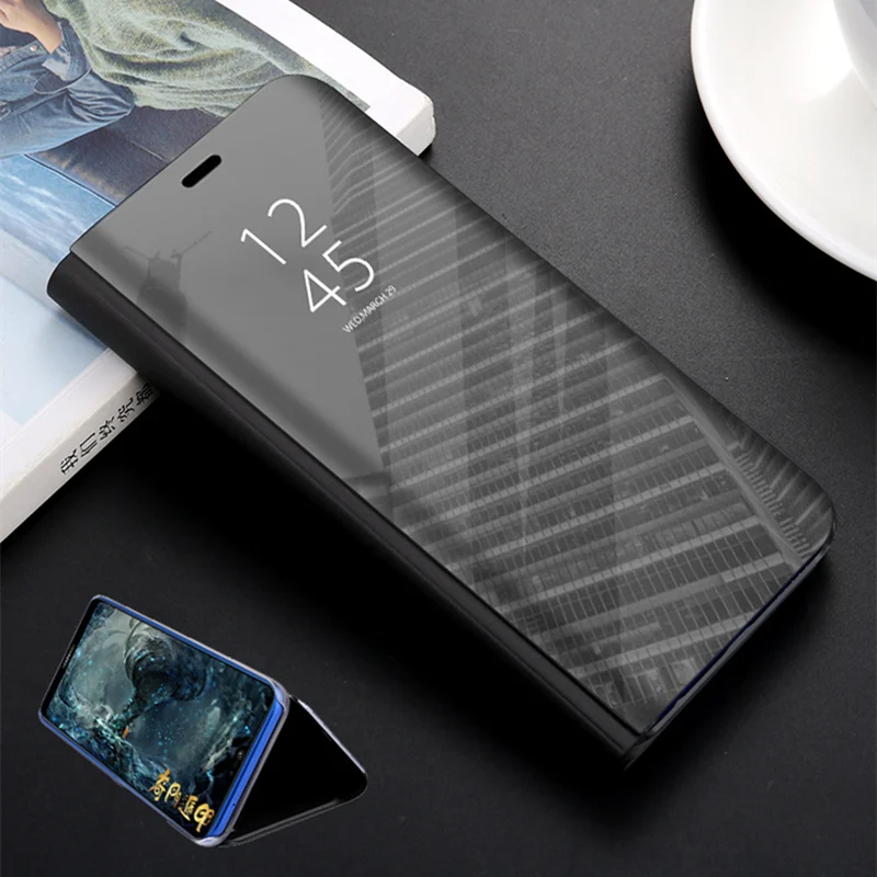 Черный Роскошный прозрачный зеркальный умный чехол для huawei Honor 20 Pro 10 Lite 10i Honor 9X 8A 8S 8X 8C 7C 7A Pro 7S Flip YAL-L41 L21 JSN - Цвет: Черный