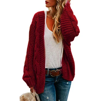 

Women's Twist Cardigan Solid Color Thick Needle Loose Large Size Sweater 2020 Winter Tops Women Knitted Sweater Loose Top
