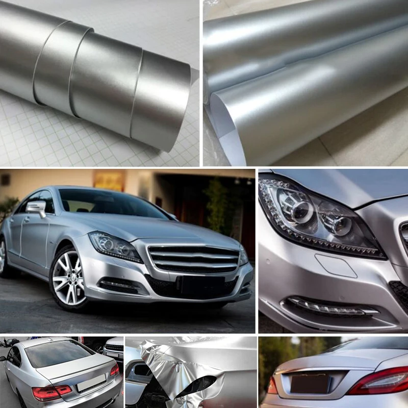  car accessory 30*150CM Satin Matte Chrome Metallic Silver Vinyl Film Wrap Sticker Bubble Free