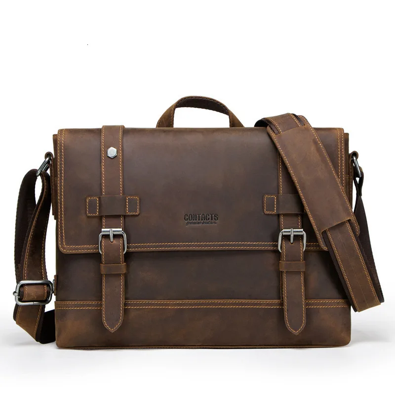 

Genuine Leather mens bags 2020 new laptop messenger Man Business Briefcase Crazy Horse Oblique Satchel men's bag for documents