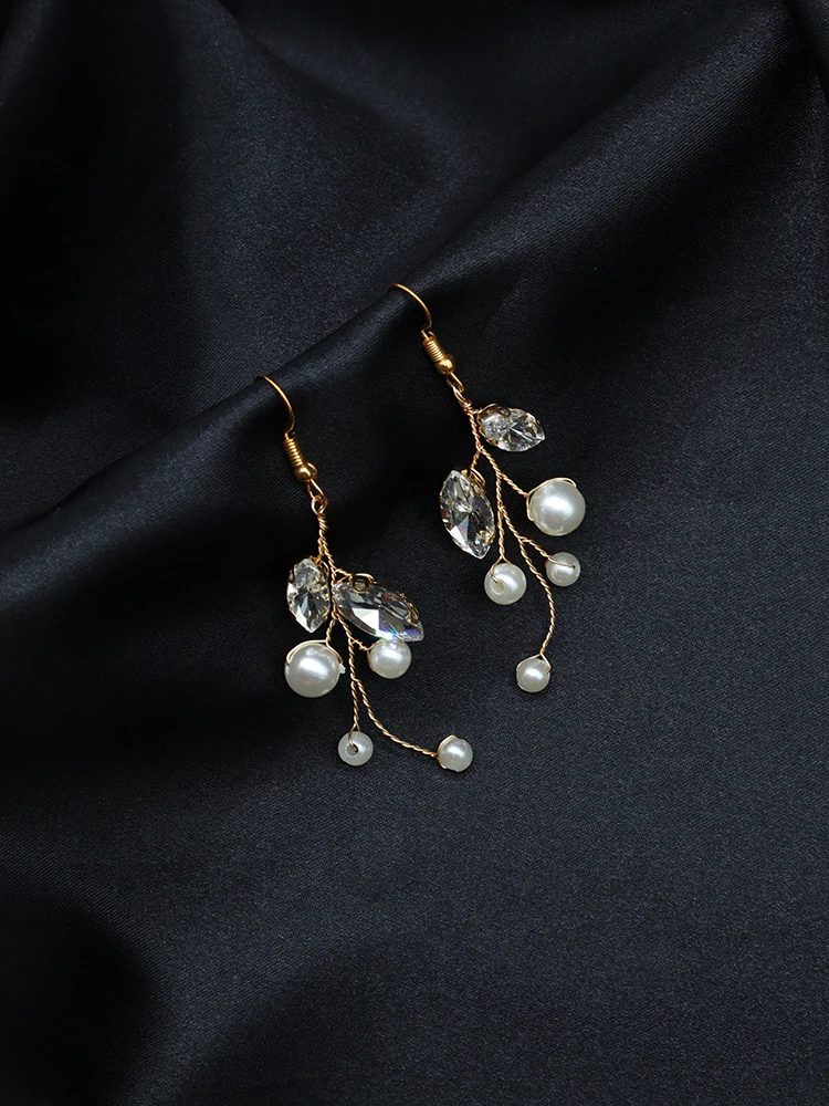 Golden Wedding Hair Accessories Headbands and Earrings Set for Bride Headdresses Rhinestone Pearls Handmade