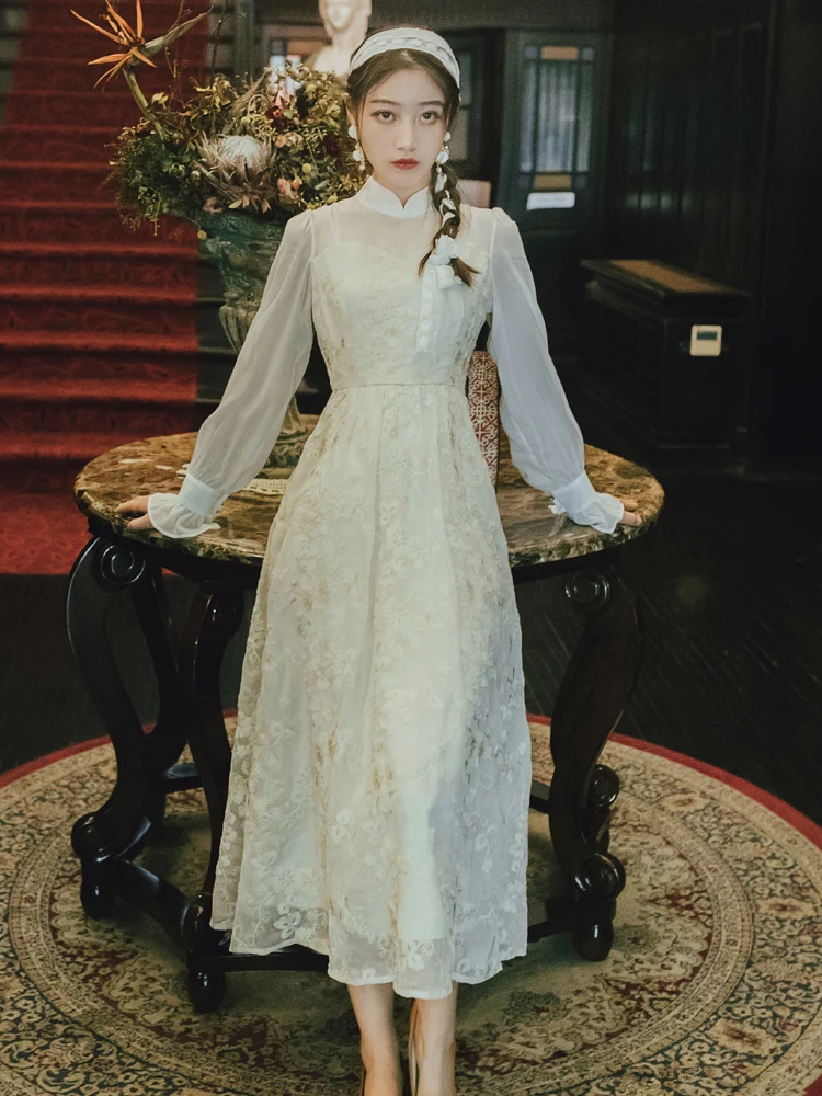 Acacia three improved cheongsam embroidered restoring ancient ways in the long dress is new