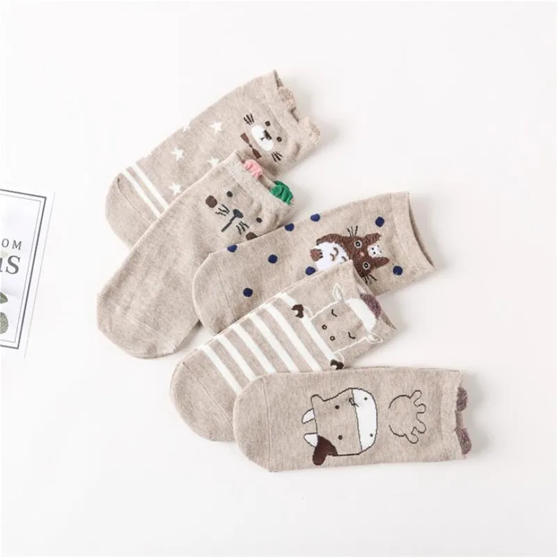 Высокое качество милые носки с принтом 5 пар/упак. на лето и осень; с изображением животных короткие носки женщины и femme хлопковые носки