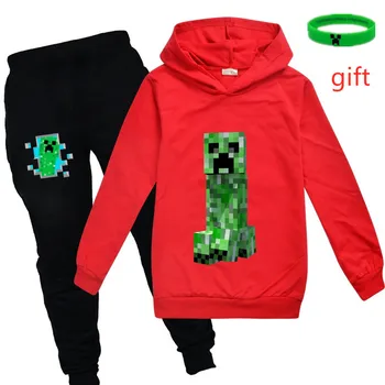 

kids Boys Girls suit Minecrafters Cartoon Clothes Sweatshirts Long Sleeve +trousers Christmas Shirt Game Creeper costume 2020