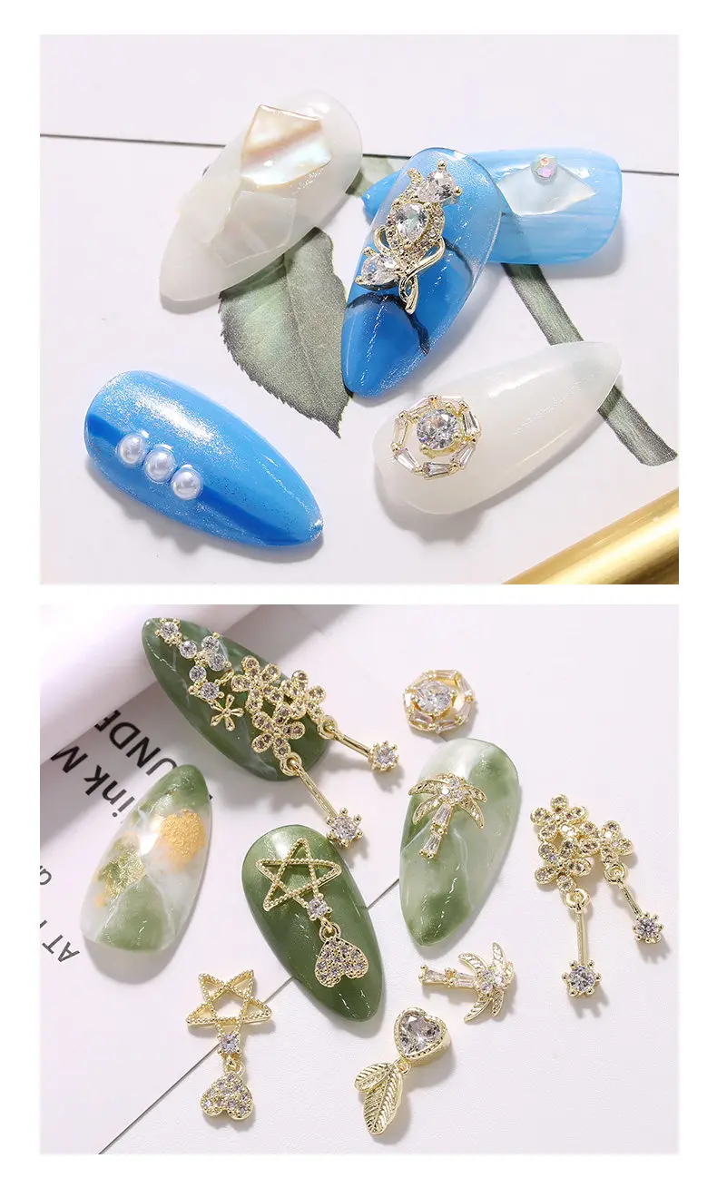 5 шт./лот, подвеска в виде цветочной цепочки, 3D дизайн ногтей, циркон, кристалл, жемчуг, металлические маникюрные аксессуары для ногтей, DIY украшения для ногтей, подвески для ногтей