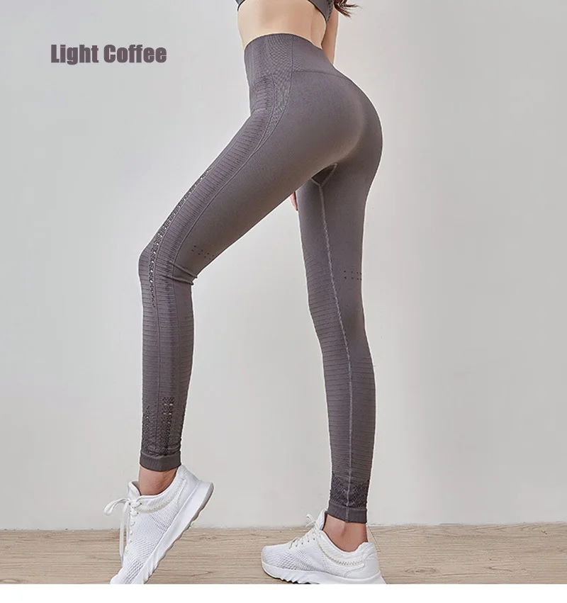 Sports Leggings Hollow Yoga Pants High Waist Fitness Long Tights Gym Seamless Tummy Control for Running Workout Sexy Butt