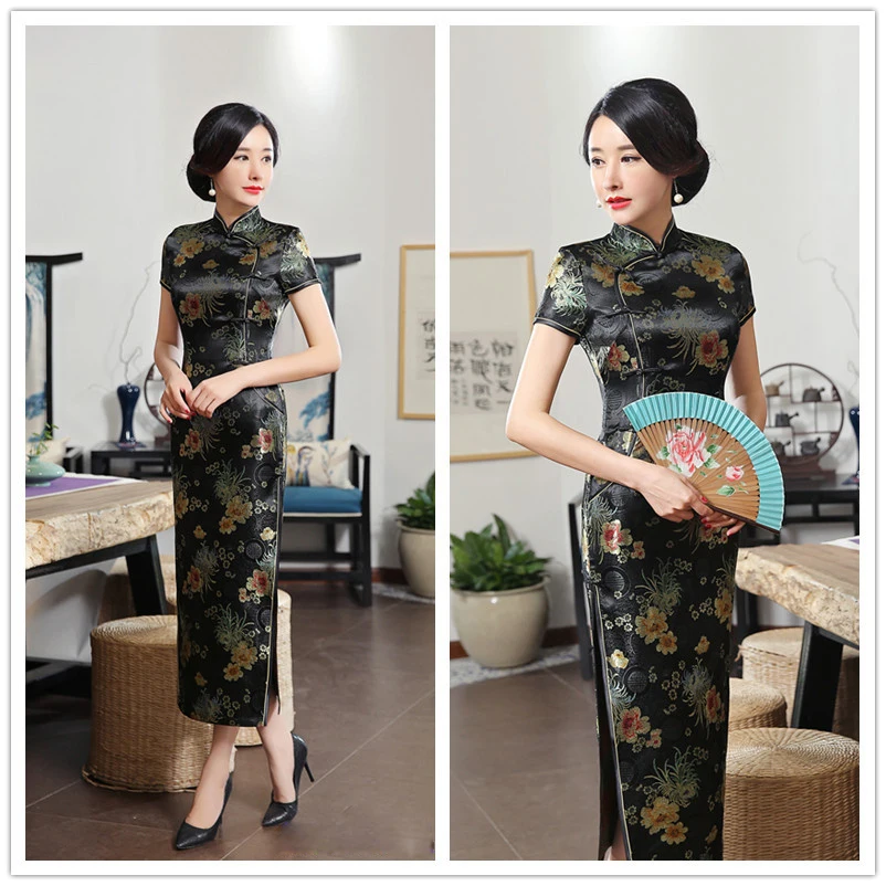 Китайский традиционный Чонсам с рисунком Хризантема, длинное платье qipao элегантные тонкие атласные вечерние платье Cheongsam улучшилось Ципао Новое