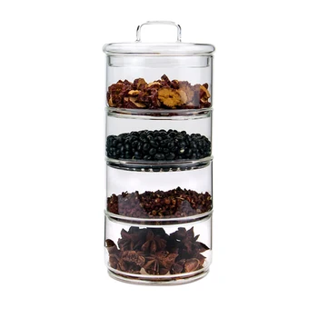 

Multilayer Stackable Glass Canister Transparent Storage Container With Four Canister And One Lid/Three/Two Canister And One Lid