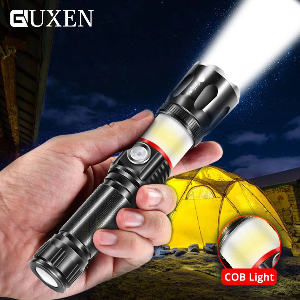 Многофункциональный T6 светодиодный светильник-вспышка, COB светильник с магнитом на хвосте, масштабируемый водонепроницаемый светильник-вспышка для наружного кемпинга, светильник