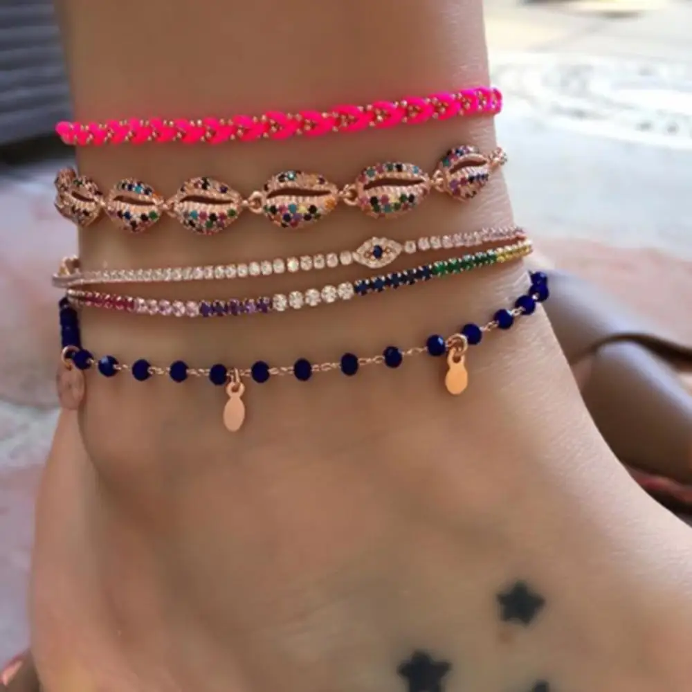 Tocona Luxury Colorful Crystal Shell Gold Anklets for Women Bohemian Jewelry Layered Bracelets on the Leg Accessories 8837 Tocona Luxury Colorful Crystal Shell Gold Anklets for Women Bohemian Jewelry Layered Bracelets on the Leg Accessories 8837
